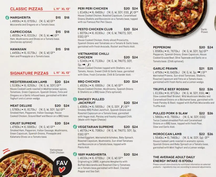 crust pizza CLASSIC PIZZAS menu