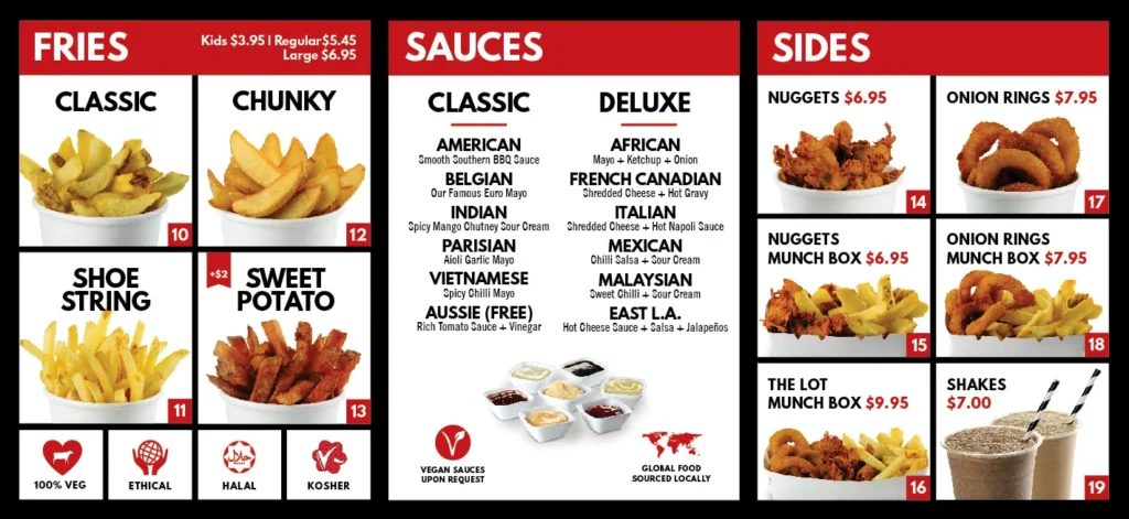 Lord Of The Fries Classic Sauces Menu