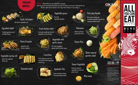 Okami Catering – Call to Order Menu