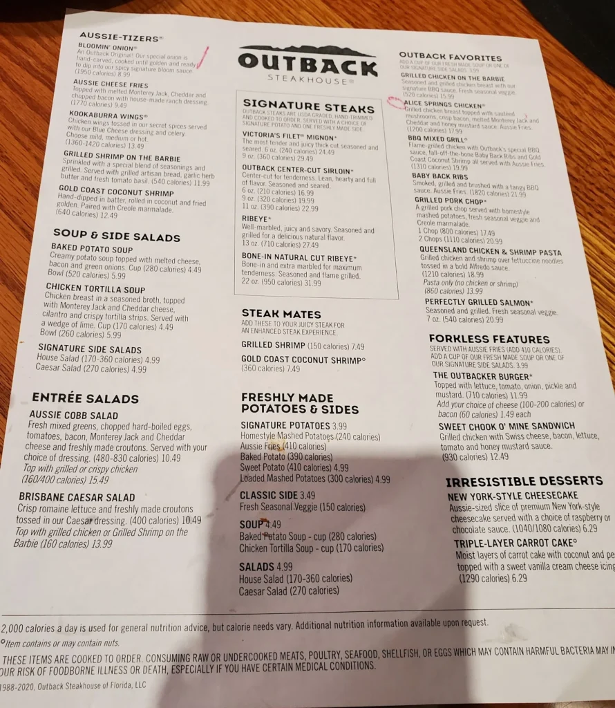 Outback Steakhouse Burgers & Sandwiches menu